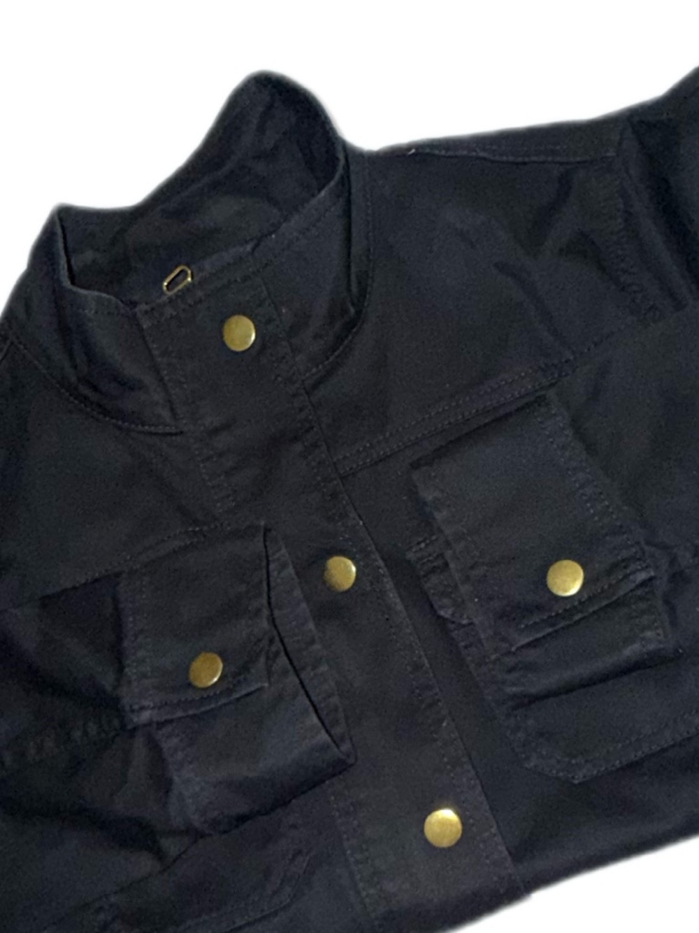 Talbots Black Denim Utility Jacket Gold Snap Button 100% Cotton NWOT Petite 8 - Picture 7 of 10